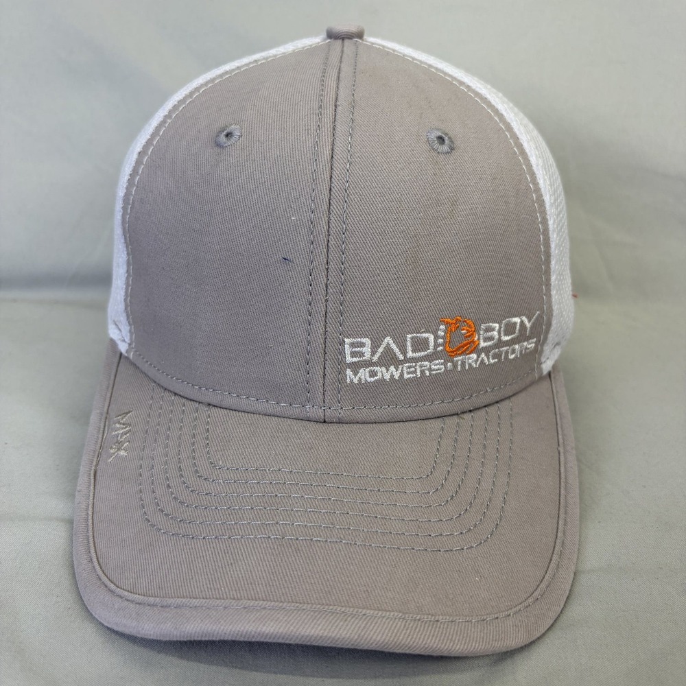 Bad Boy Mowers Hat Trucker Mesh OSFM Gray White Alma Tractor Logo Cap